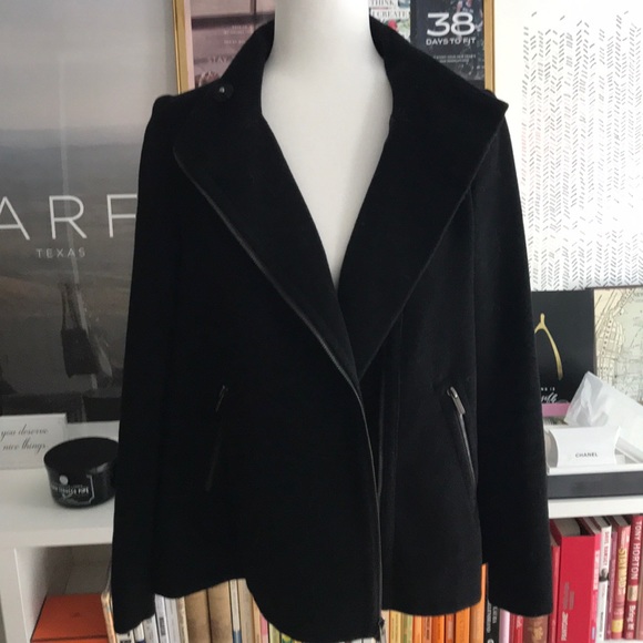 BCBG Black Moto Style Wool Blend Swing Coat/Jacket - Picture 3 of 7